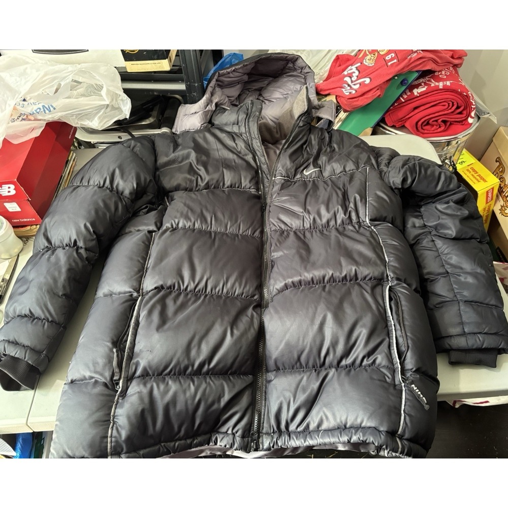 Men's Vintage NIKE Y2K Down Puffer Jacket Coat Black RARE Size XL 90s